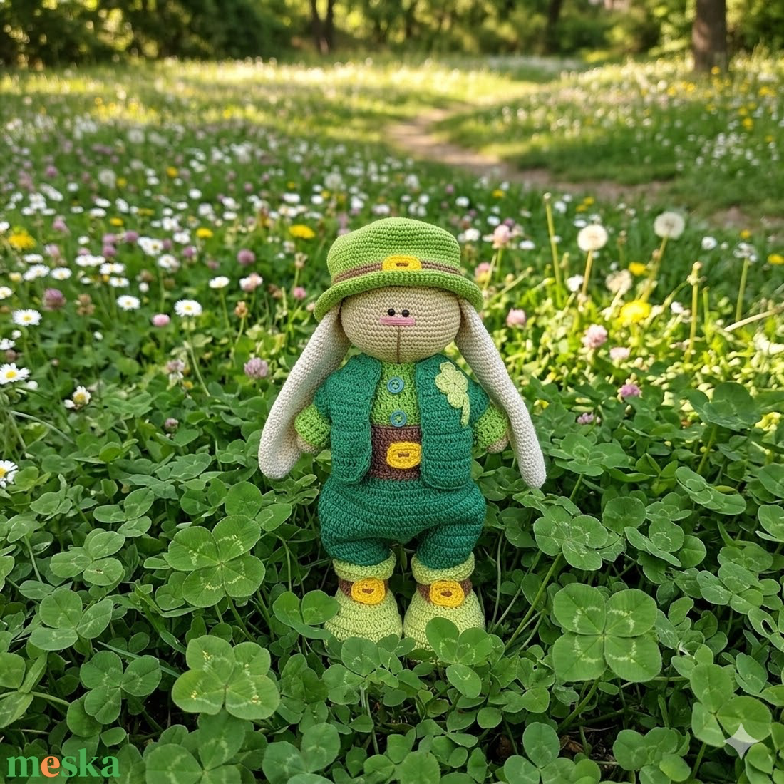 Nagy amigurumi nyuszihoz való zöld ruha szett - játék & sport - baba & babaház - játékbaba, babakellék - Meska.hu