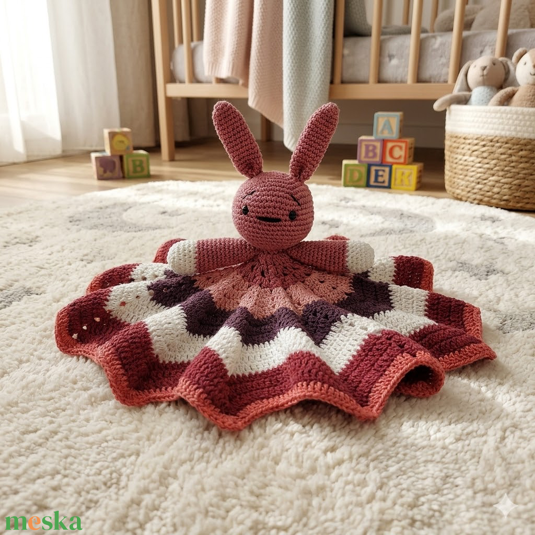 Horgolt nyuszis szundikendő - baba - mama - baba játékok - szundikendő, alvóka - Meska.hu