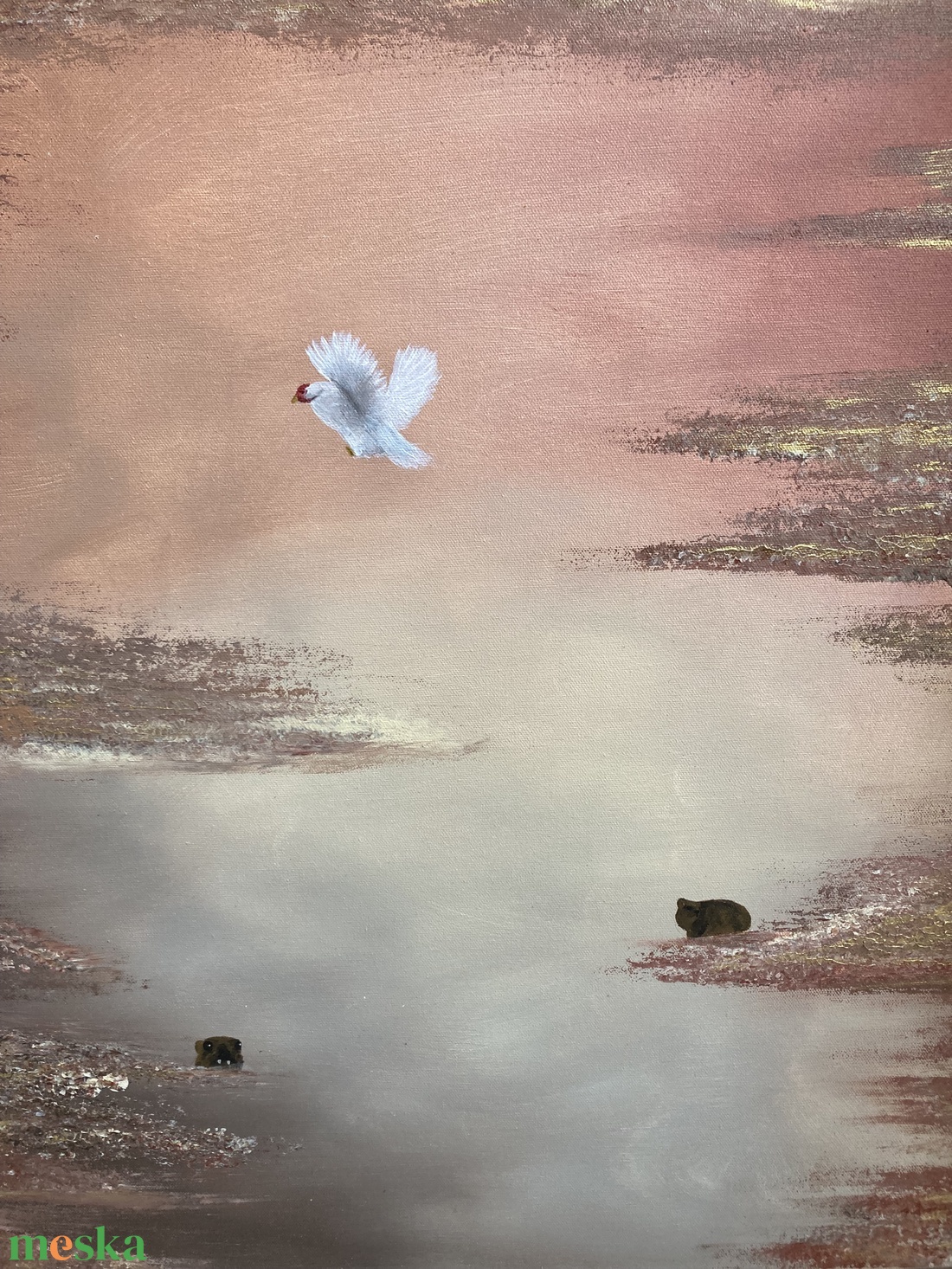 Absztrakt dekor festmény - vicces állatok; barnás, bézses, arany színek - művészet - festmény - akril - Meska.hu