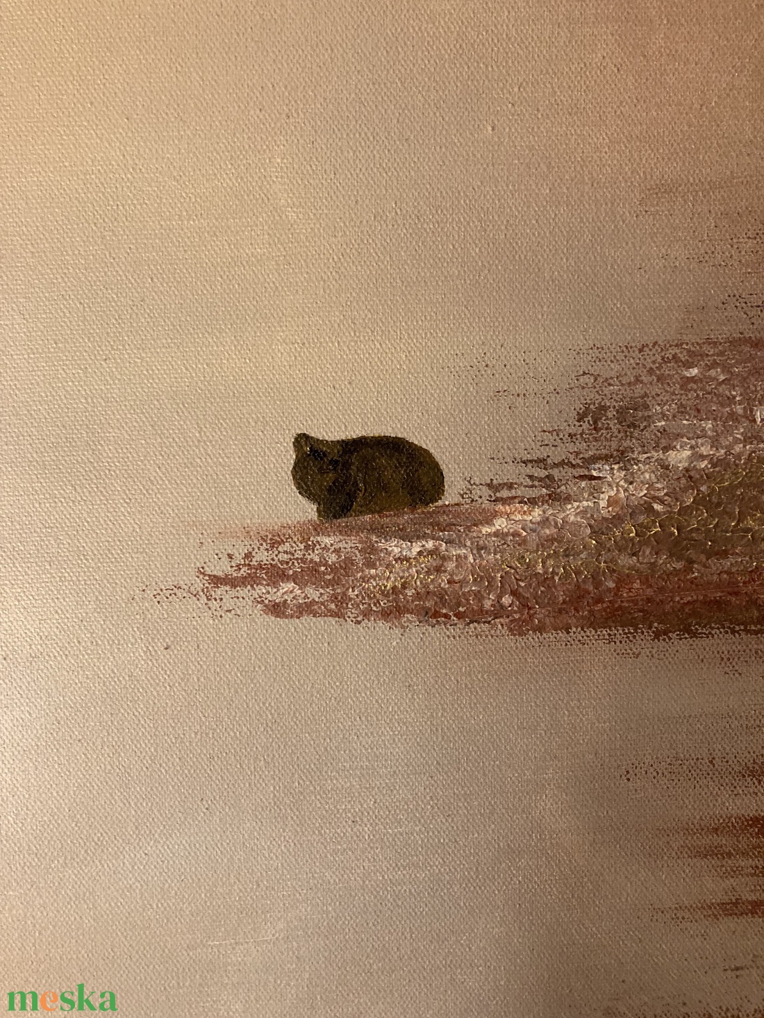 Absztrakt dekor festmény - vicces állatok; barnás, bézses, arany színek - művészet - festmény - akril - Meska.hu