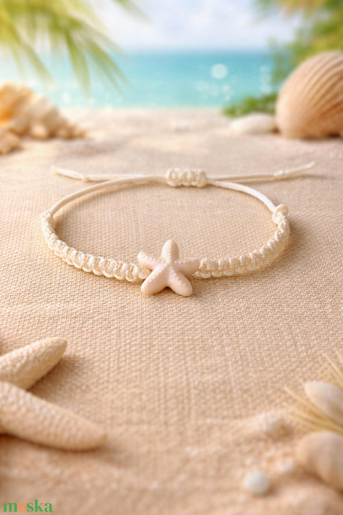 Tengeri csillagos makramé karkötő - ékszer - karkötő - fonott karkötő - Meska.hu