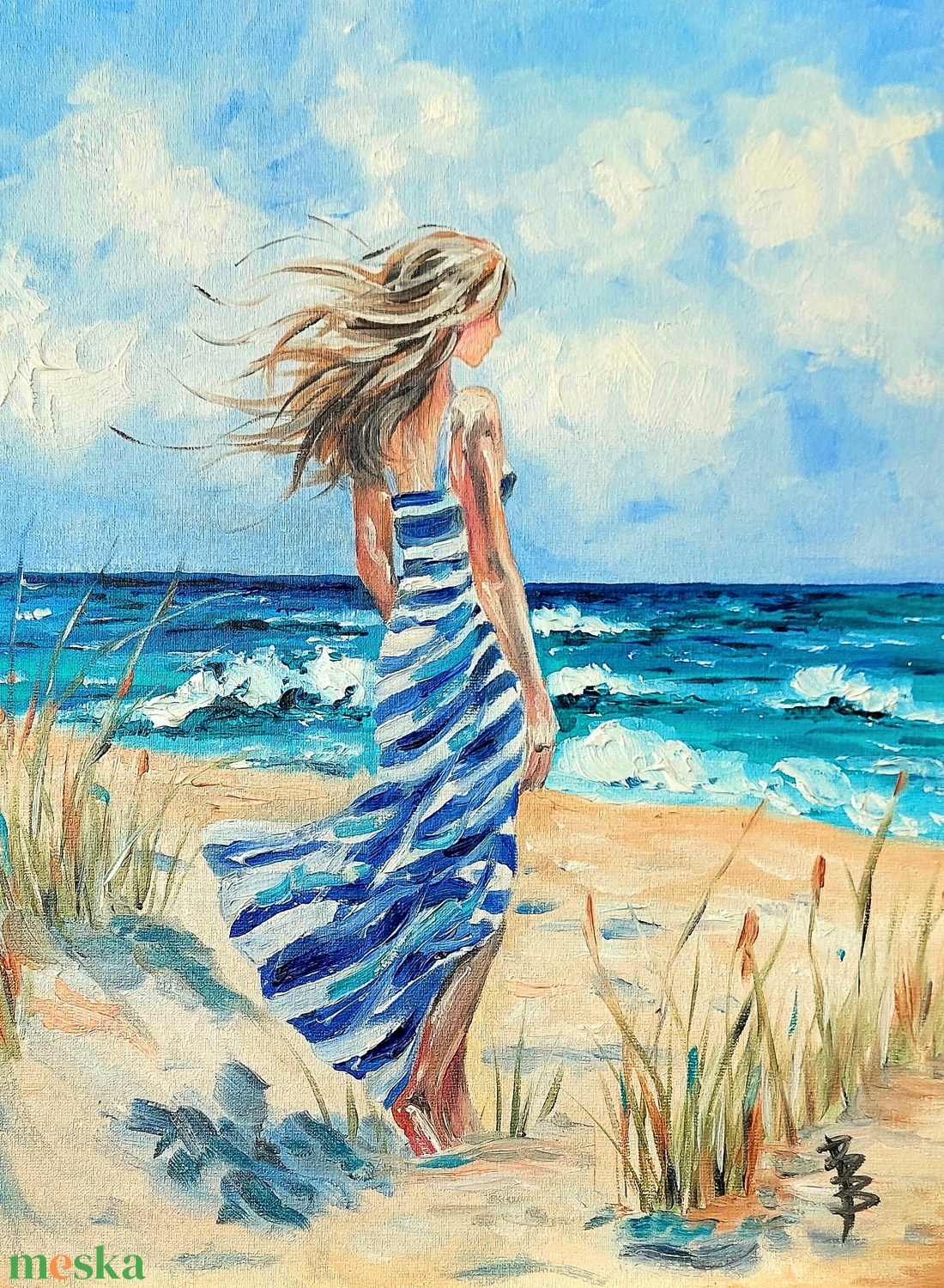 Hölgy tengerparton/ olaj - művészet - festmény - olajfestmény - Meska.hu