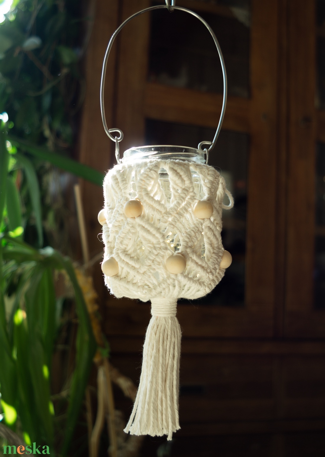 Makramé lámpás-mécsestartó - otthon & életmód - ház & kert - kerti lámpa - Meska.hu