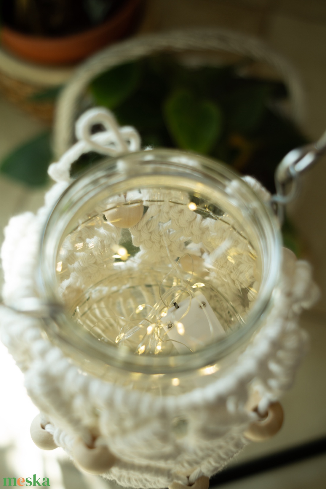 Makramé lámpás-mécsestartó - otthon & életmód - ház & kert - kerti lámpa - Meska.hu