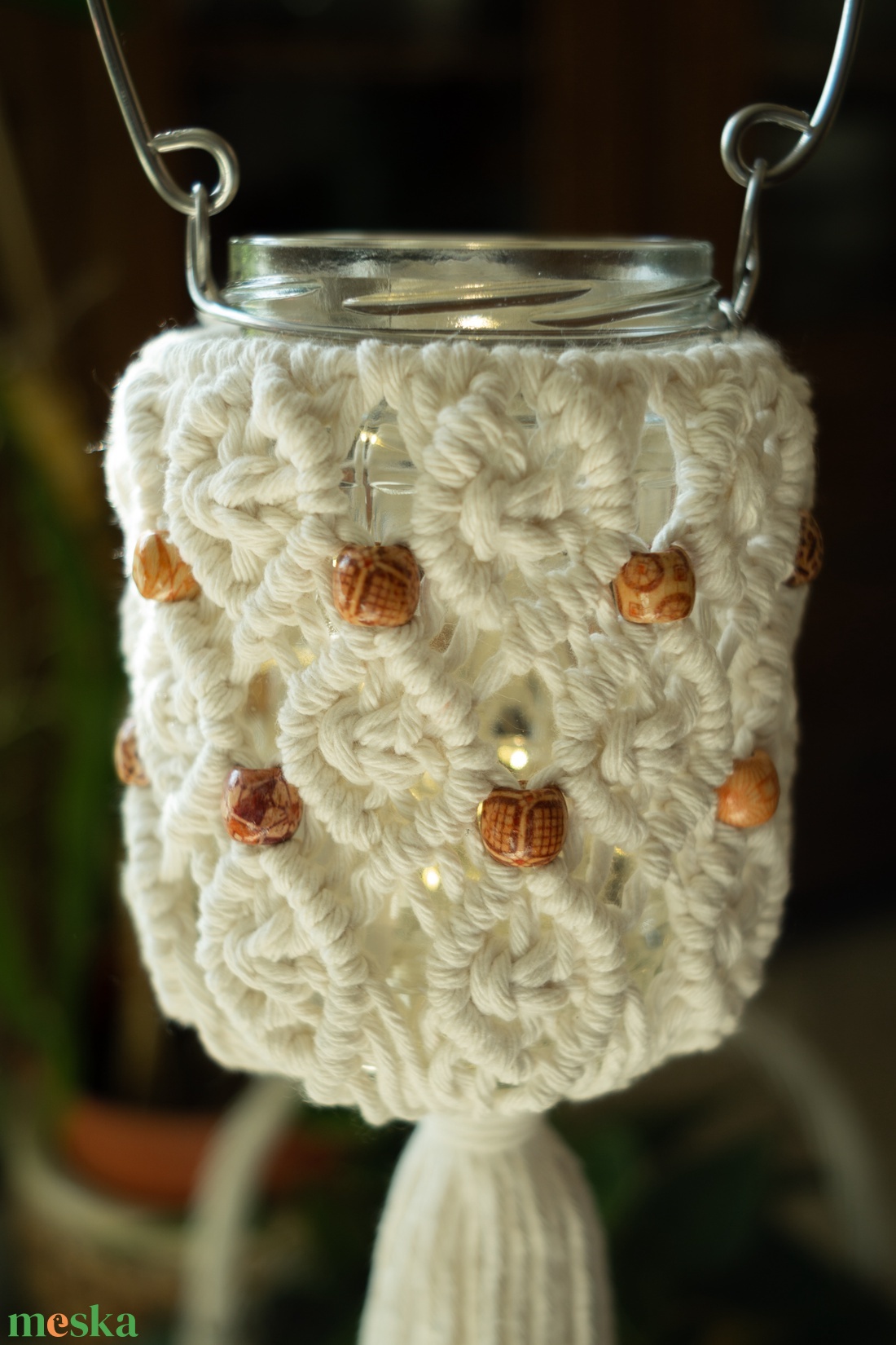 Makramé lámpás-mécsestartó - otthon & életmód - ház & kert - kerti lámpa - Meska.hu