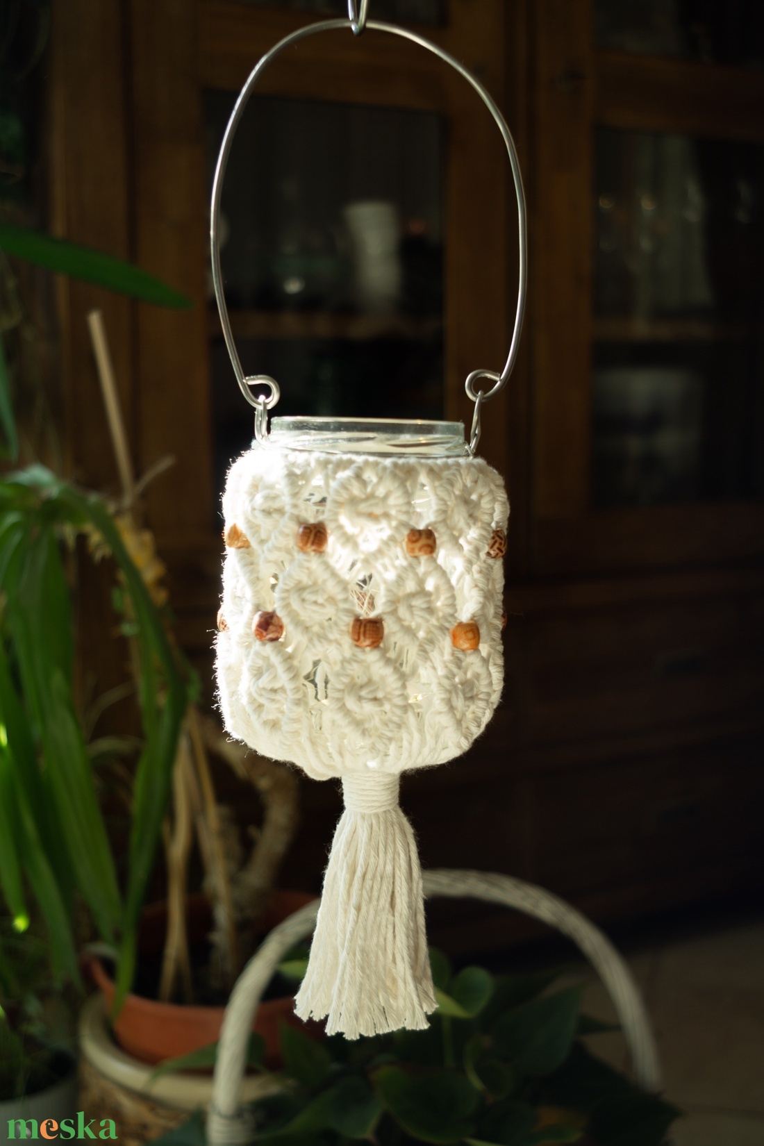 Makramé lámpás-mécsestartó - otthon & életmód - ház & kert - kerti lámpa - Meska.hu
