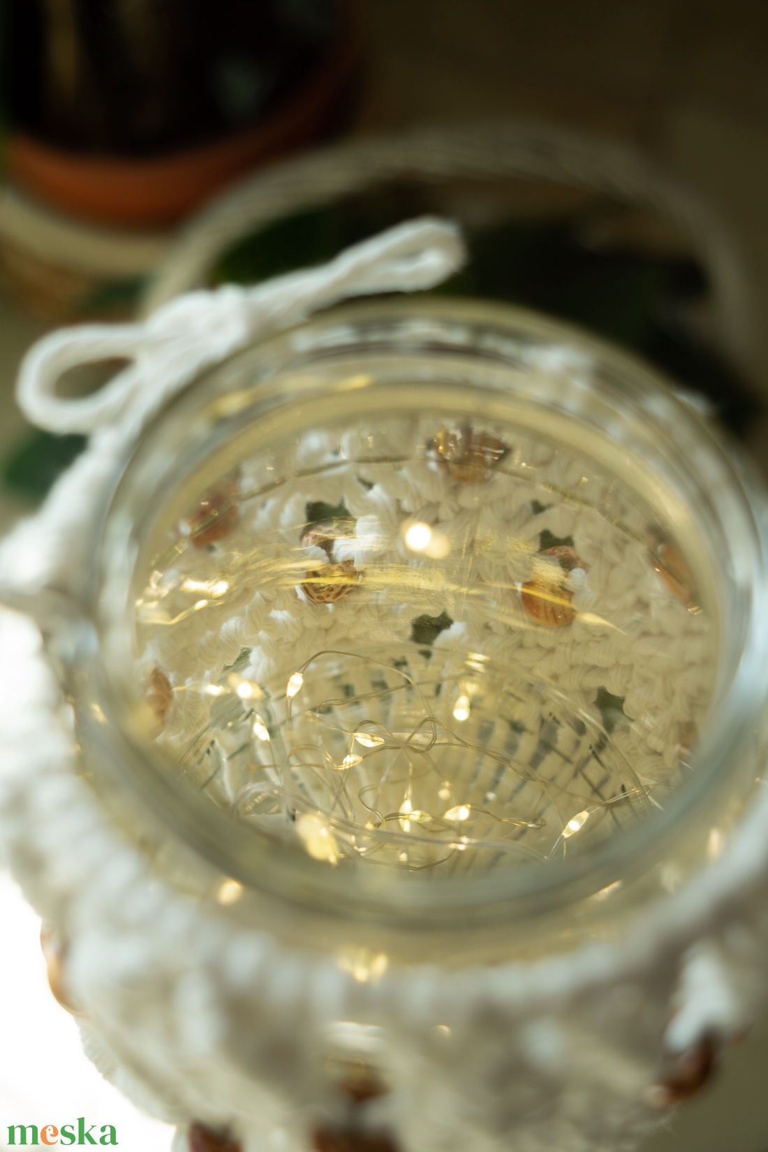 Makramé lámpás-mécsestartó - otthon & életmód - ház & kert - kerti lámpa - Meska.hu