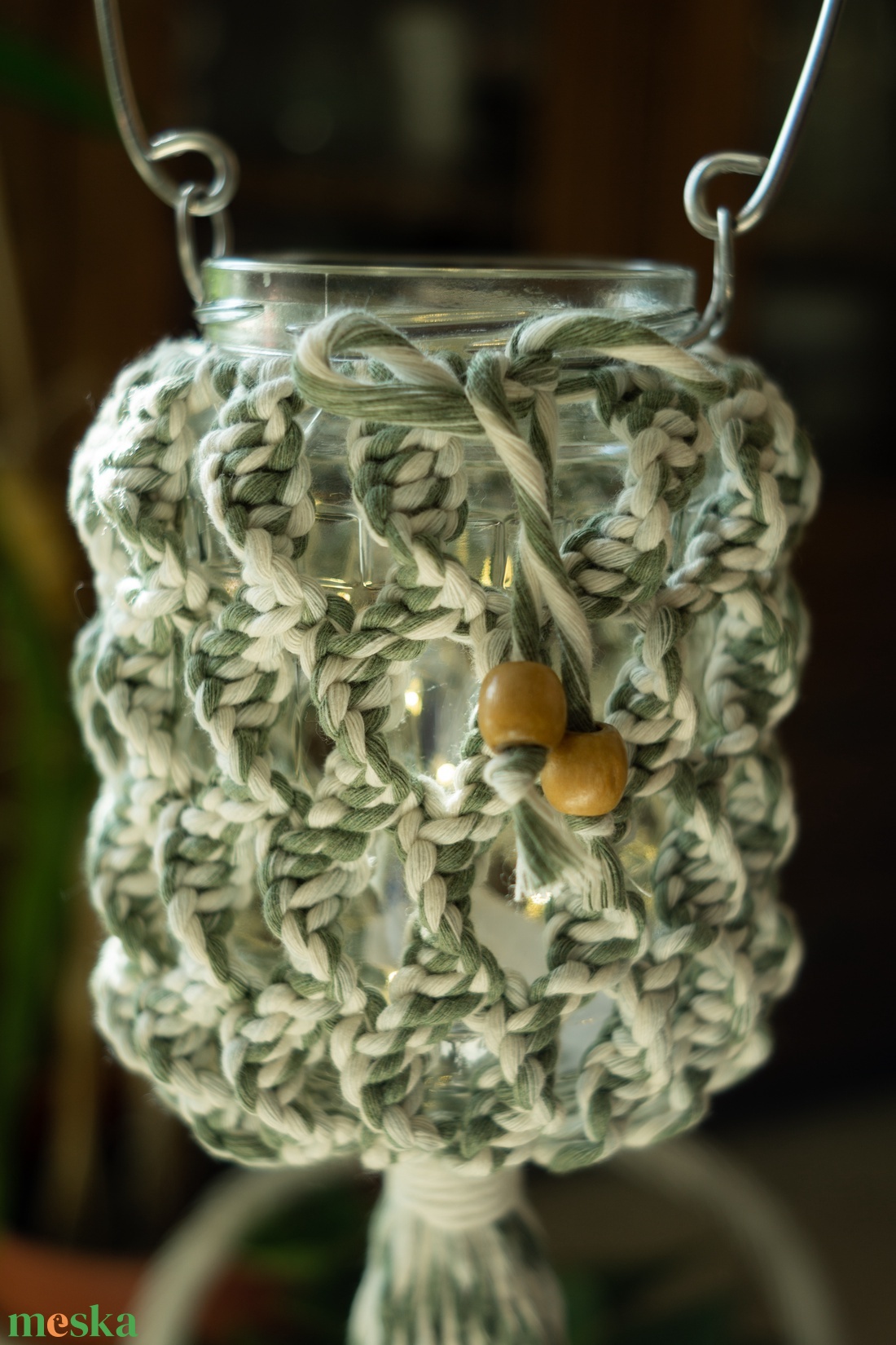 Makramé lámpás-mécsestartó - otthon & életmód - ház & kert - kerti lámpa - Meska.hu