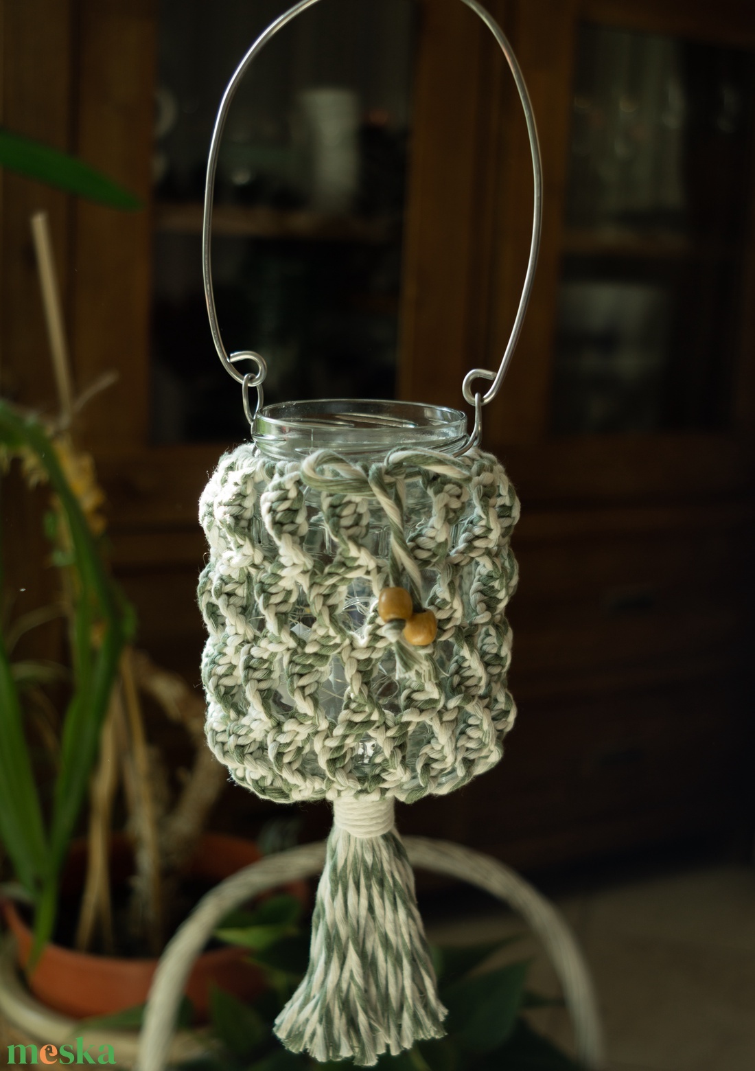 Makramé lámpás-mécsestartó - otthon & életmód - ház & kert - kerti lámpa - Meska.hu