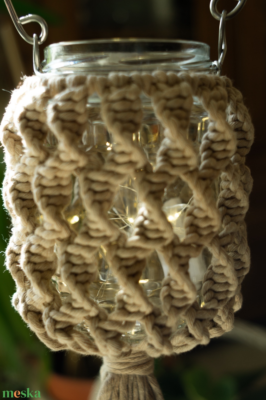 Makramé lámpás-mécsestartó - otthon & életmód - ház & kert - kerti lámpa - Meska.hu