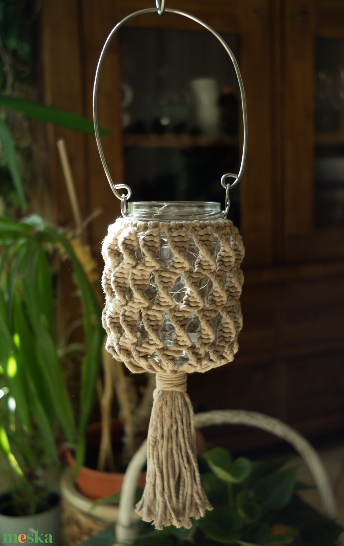 Makramé lámpás-mécsestartó - otthon & életmód - ház & kert - kerti lámpa - Meska.hu