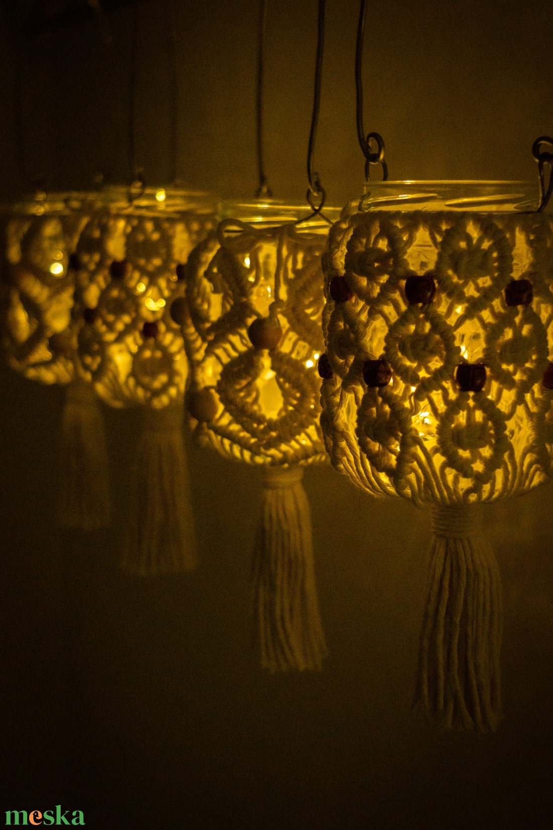 Makramé lámpás-mécsestartó - otthon & életmód - ház & kert - kerti lámpa - Meska.hu