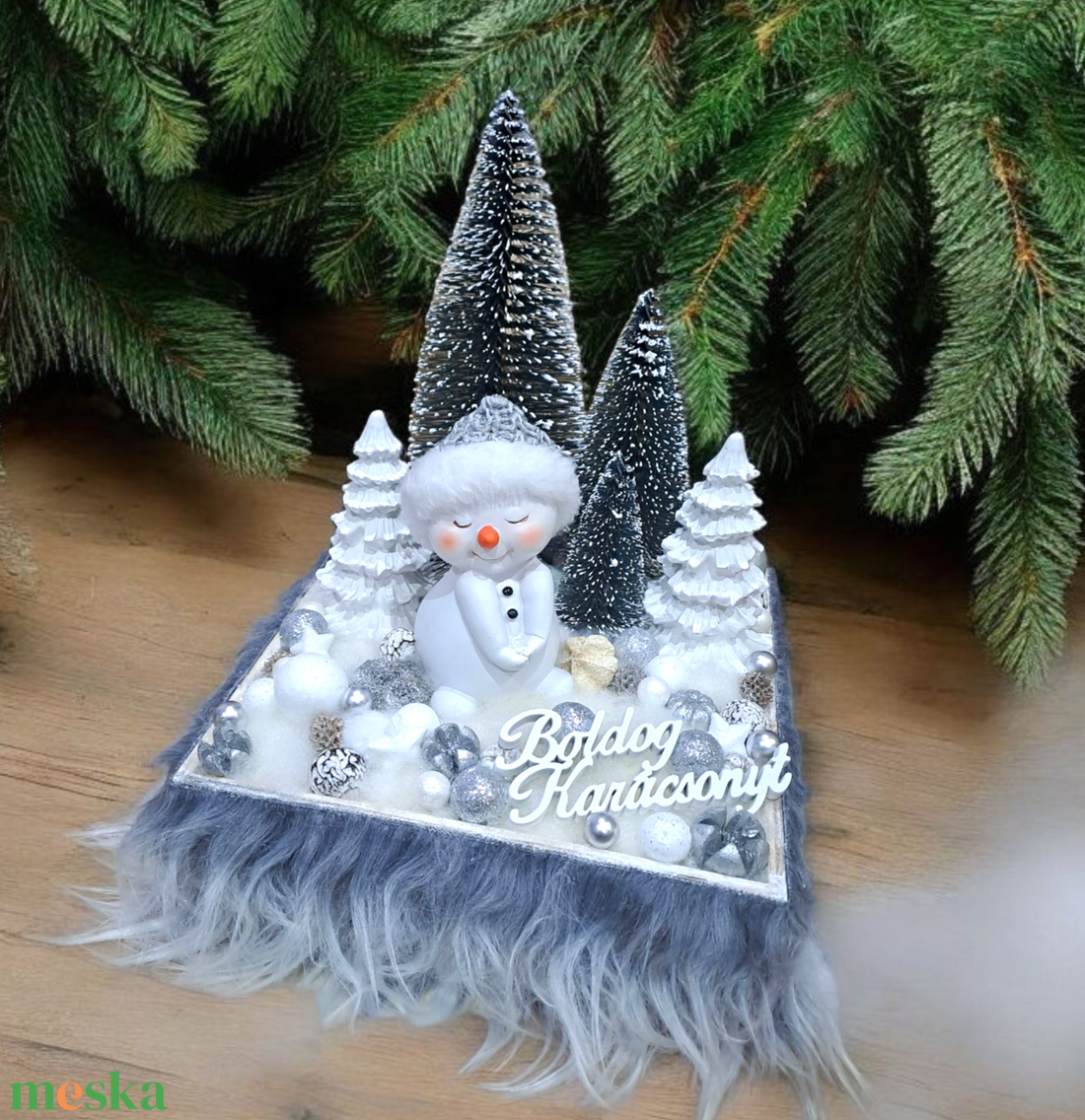 Bájos hóember,mesés havas táj - karácsony - adventi díszek - adventi asztaldísz - Meska.hu