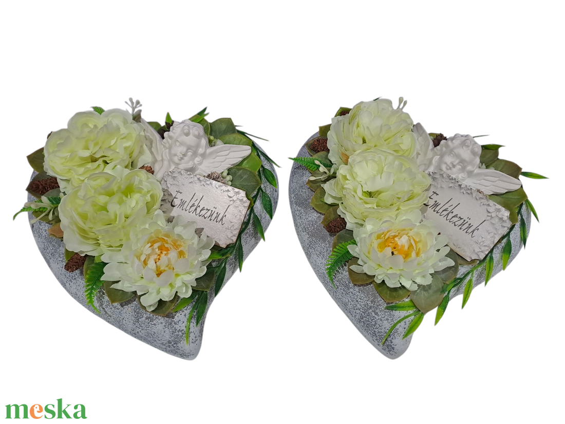 Kőszív angyalkával,krizantémmal - otthon & életmód - vallás - temetkezési tárgy - sírdísz, kegyeleti dísz - Meska.hu