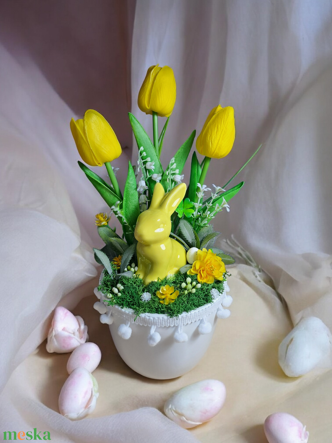 Kerámia kaspóban,kerámia nyuszi - otthon & életmód - dekoráció - húsvéti asztaldíszek - Meska.hu
