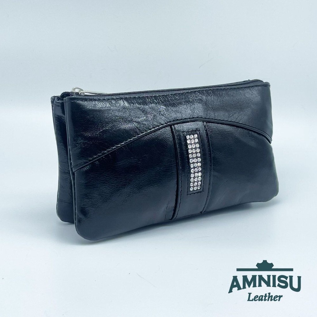 Fekete egyenes swarovski köves női pénztárca G8004 - táska & tok - pénztárca & más tok - pénztárca - női pénztárca - Meska.hu