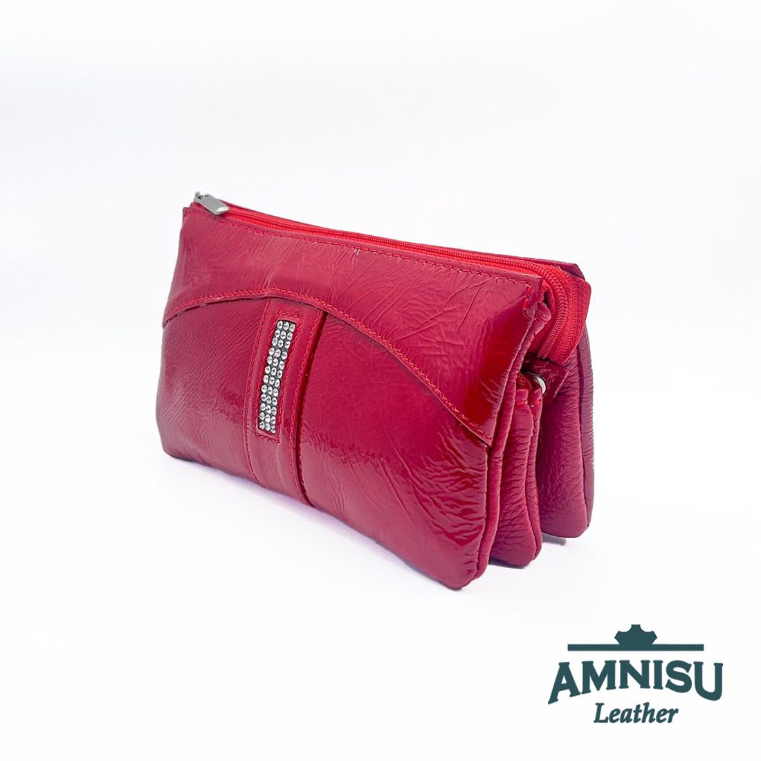 Piros gyűrt lakk egyenes kristály köves női pénztárca G5009 -  - Meska.hu