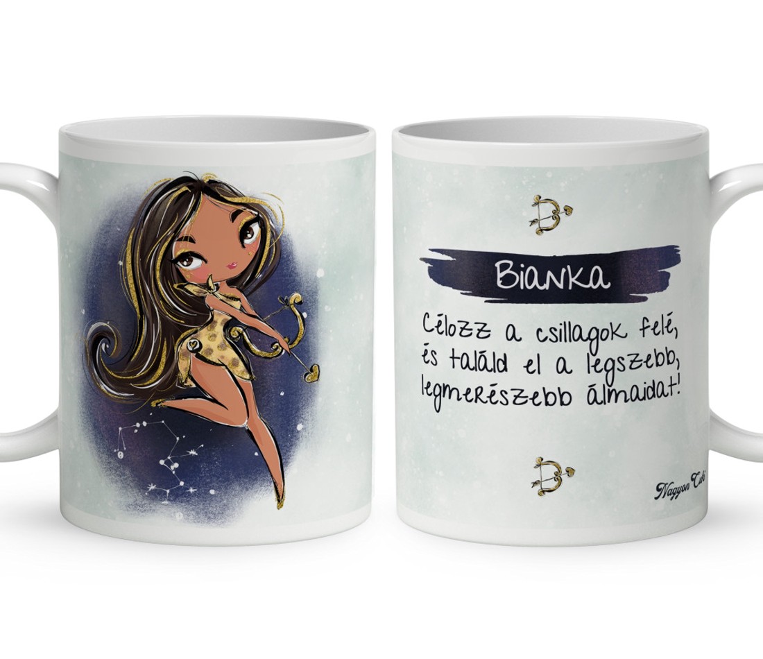 Személyre szabható - Barna hajú Csini Nyilas lány mintás bögre - otthon & életmód - konyhafelszerelés, tálalás - tálalás - bögre & csésze - Meska.hu