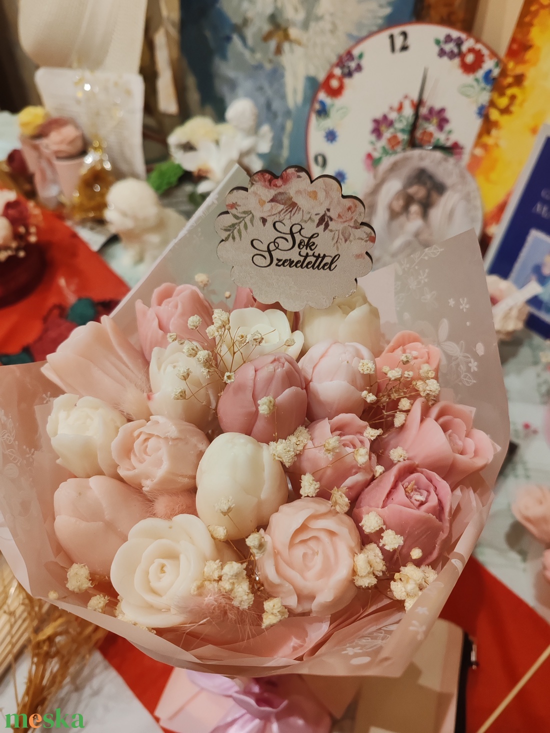 Viasz  virág csokor  - otthon & életmód - virágdekoráció - virágok - virágcsokor - Meska.hu