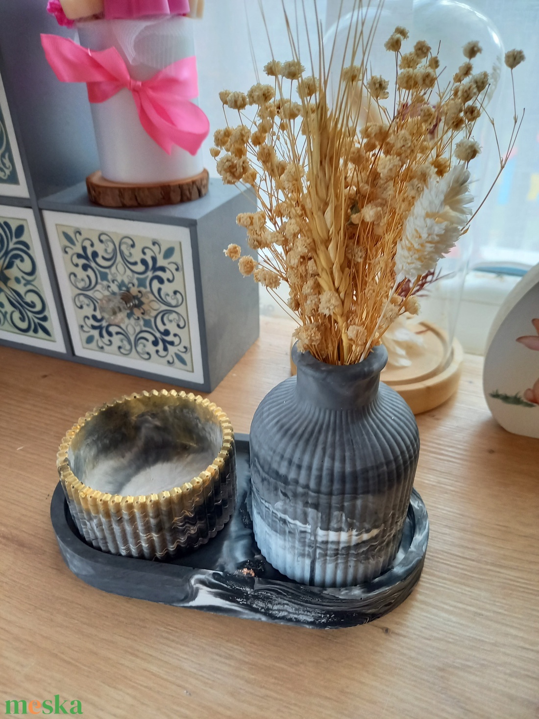 Fekete-arany ásványgyanta szett - otthon & életmód - dekoráció - asztal és polc dekoráció - dekorációs tál, tartó - Meska.hu