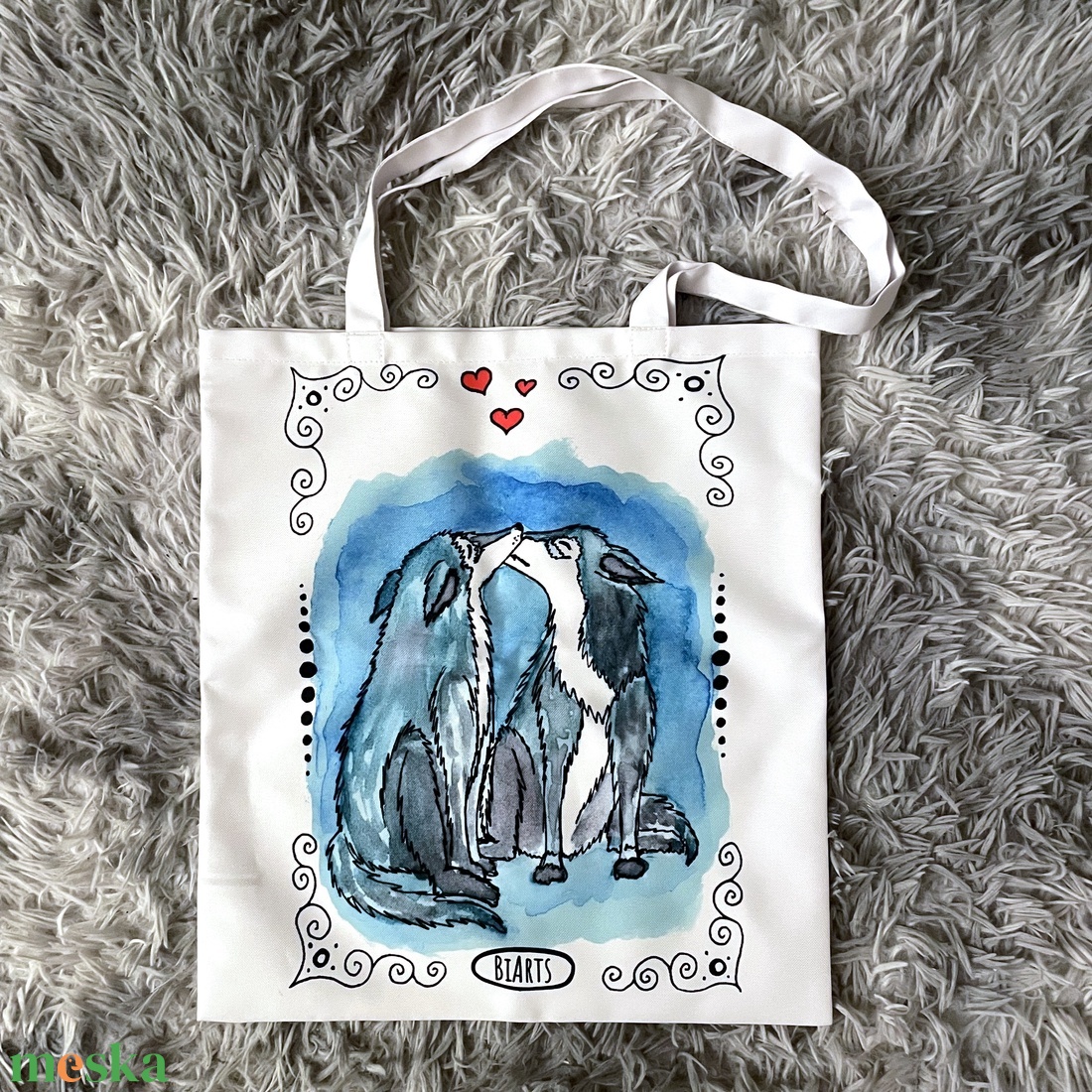 Farkasos textilszatyor - táska & tok - bevásárlás & shopper táska - shopper, textiltáska, szatyor - Meska.hu