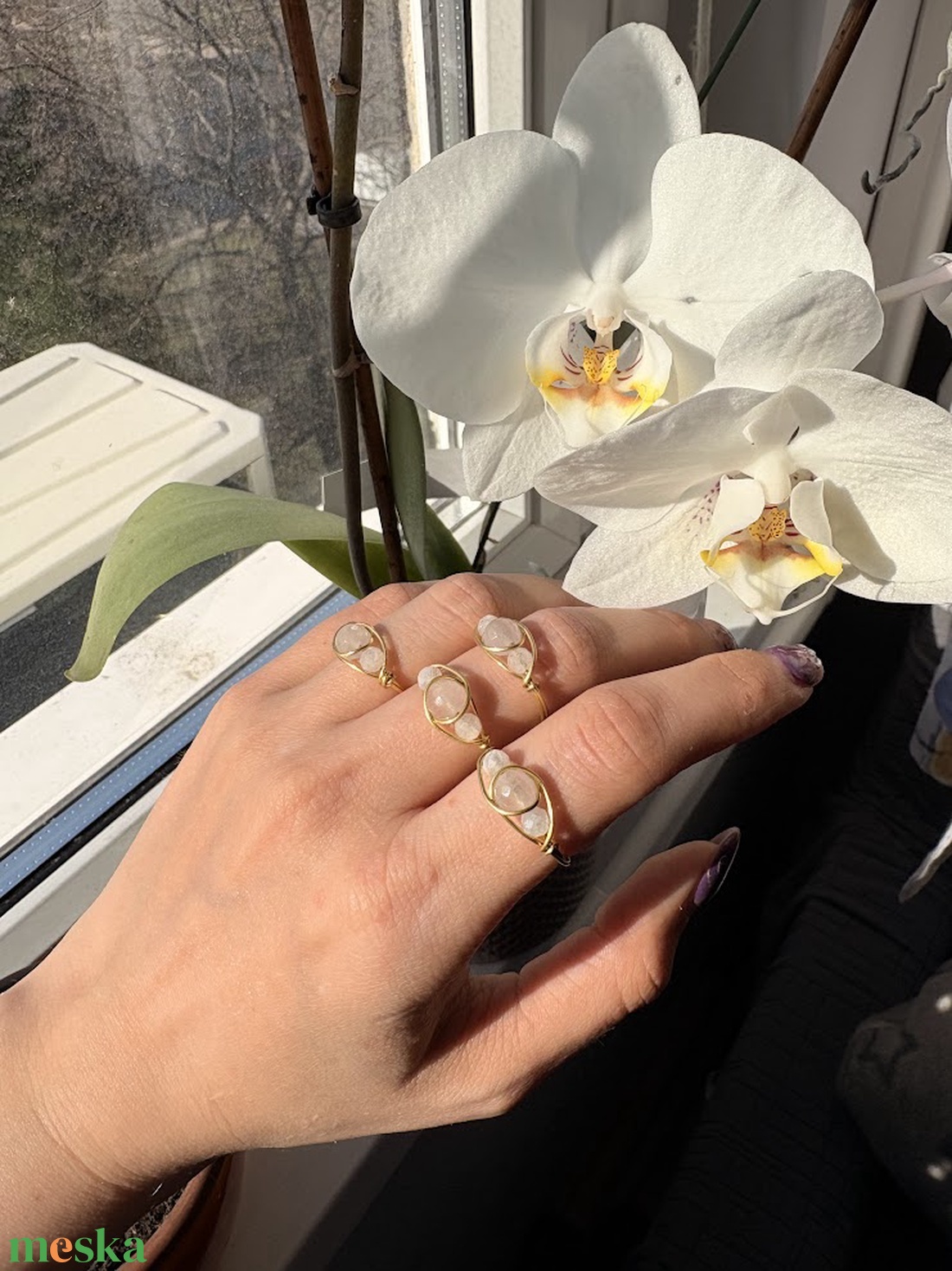 Sárgaréz gyűrű rózsakvarccal és hegyikristállyal � romantikus tavaszi ásványékszer - ékszer - gyűrű - vékony gyűrű - Meska.hu