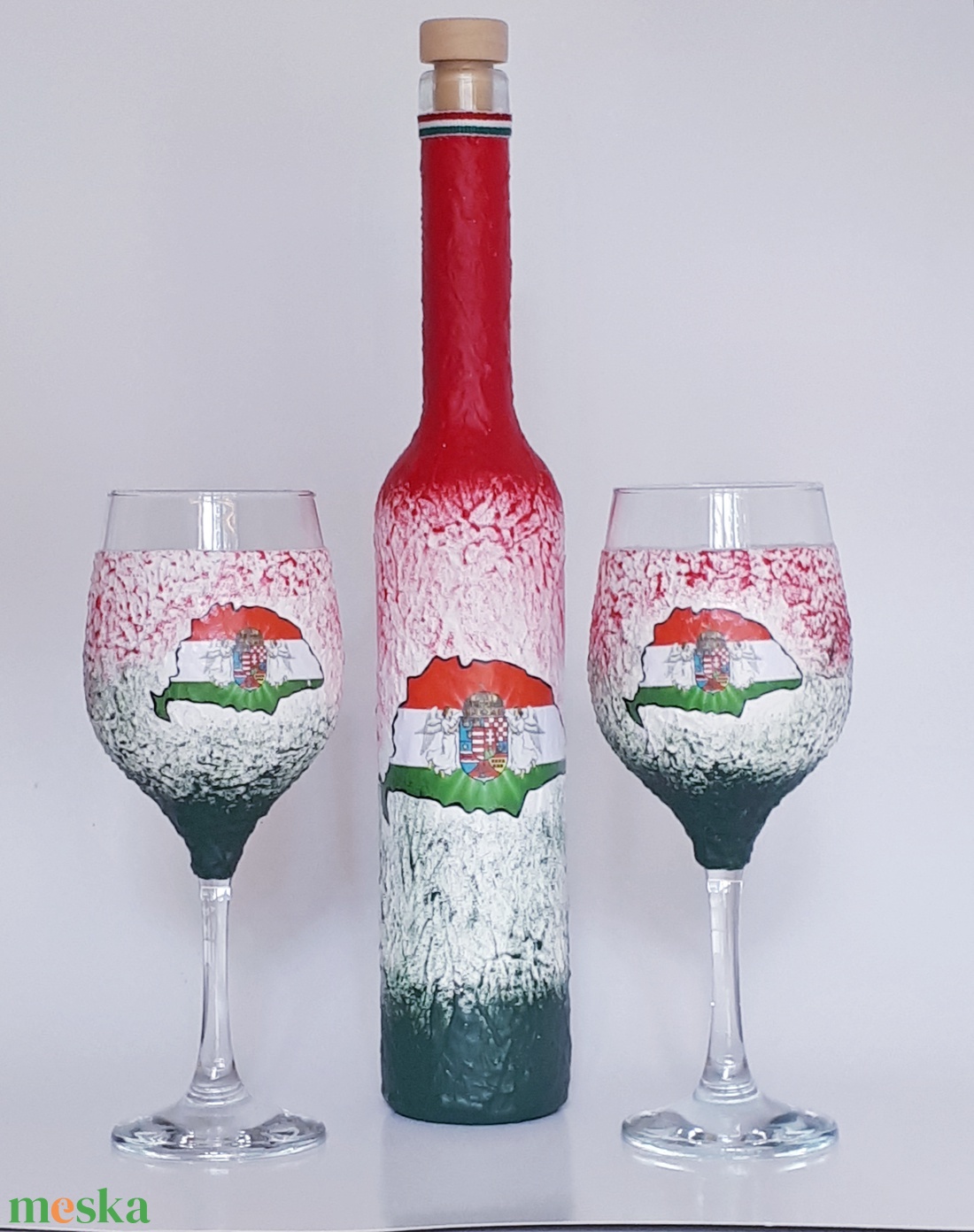 Nagy Magyarország, magyaros dísz-és használati italos boros üveg + boros pohár hagyományokat népművészetet kedvelőknek - otthon & lakás - konyhafelszerelés, tálalás - tálalás - boros poharak, szettek - Meska.hu