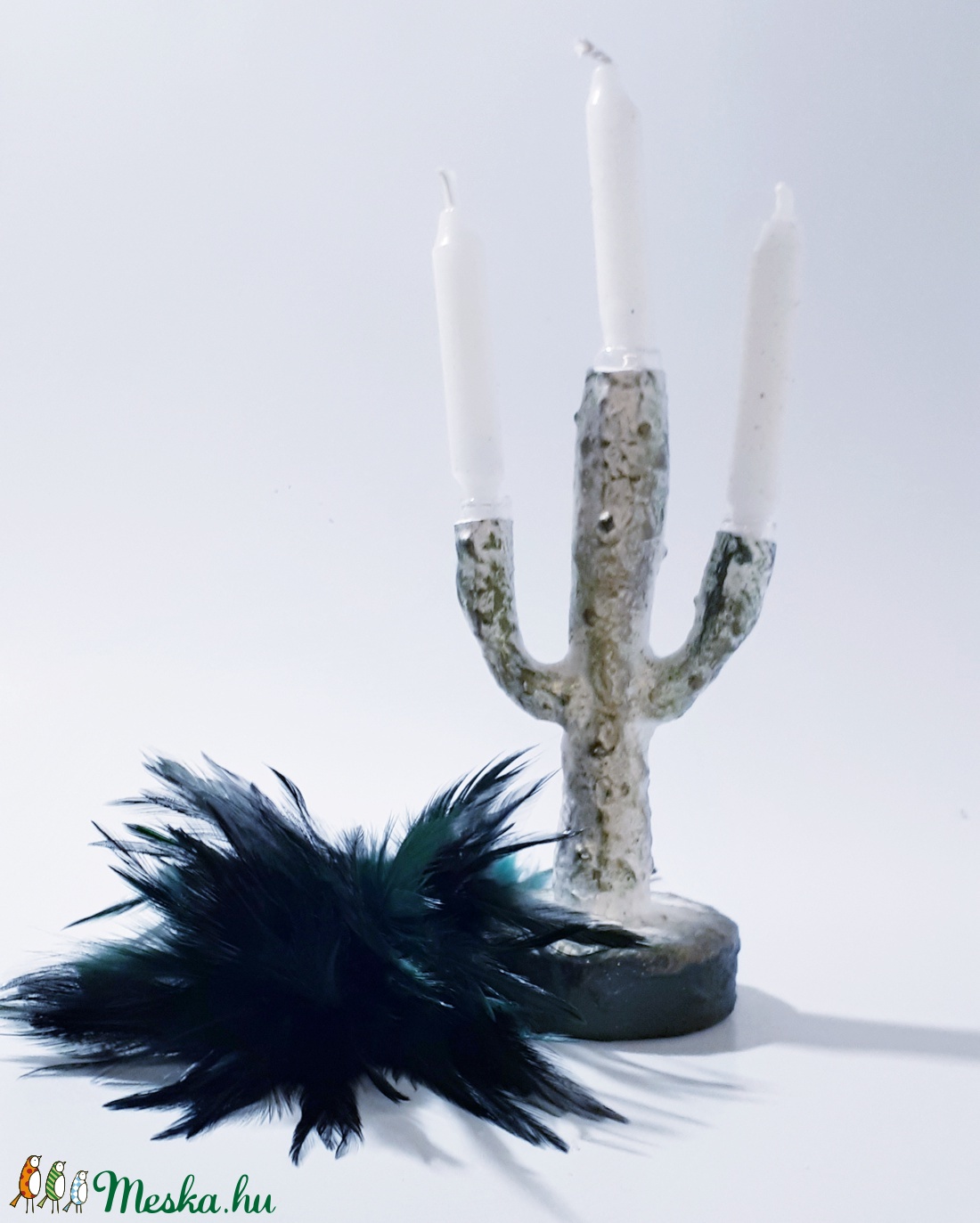 Kaktusz 3 ágú üveg gyertyatartó fehér gyertyával, ajándék kaktusz kedvelőknek. - esküvő - dekoráció - gyertya & gyertyatartó - Meska.hu