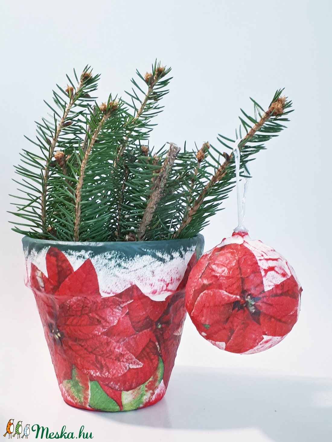 Mikulásvirágos kaspó + mikulásvirág üveggömb, mikulásvirágos karácsonyfadísz, különleges karácsonyi ajándék és dekoráció - karácsony - karácsonyi lakásdekoráció - karácsonyi lakásdekoráció - Meska.hu