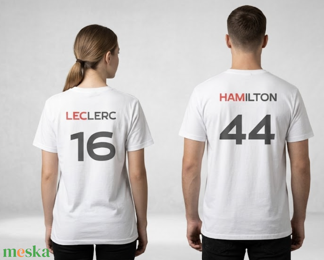 F1 Ferrari póló � Hamilton 44 - Leclerc 16 - ruha & divat - férfi ruha - póló - Meska.hu