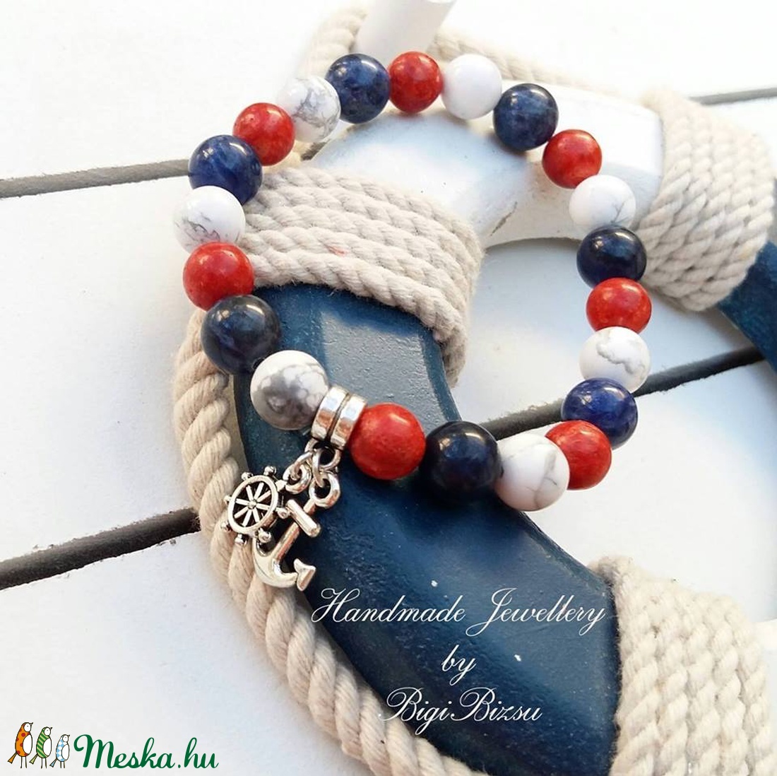 Tengerész karkötő+nyakl�nc ásvány gyöngyből -  - Meska.hu
