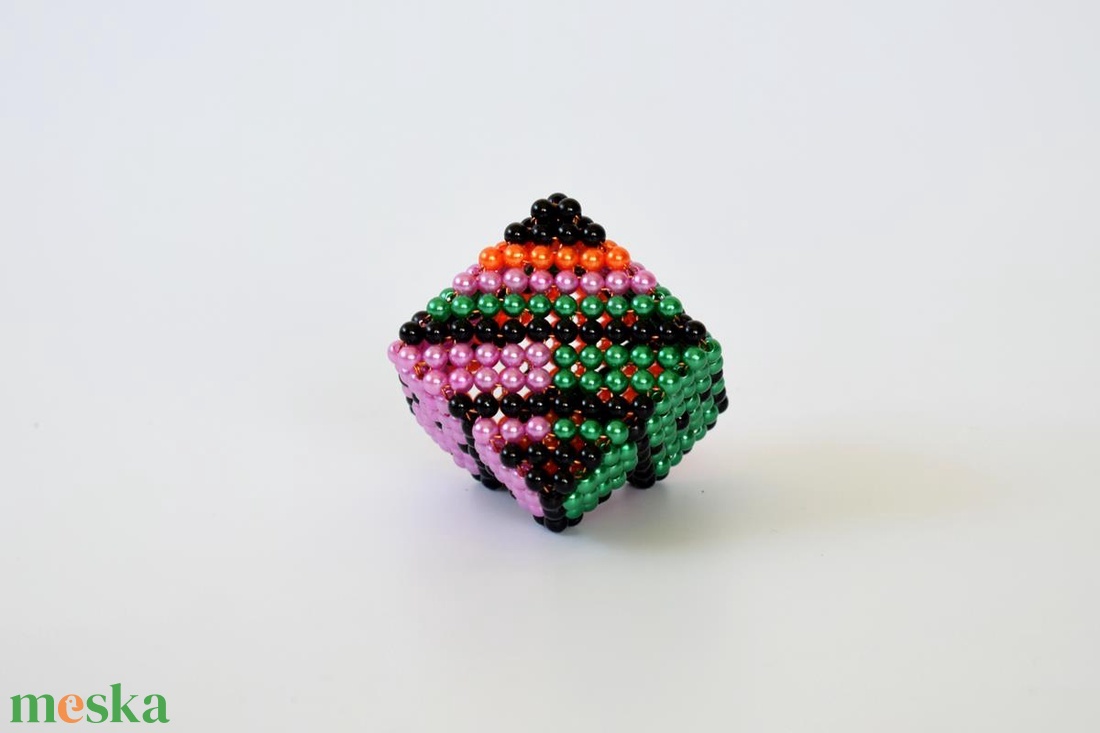 Narancs-lila-zöld csonkolt kocka fekete ráccsal - otthon & életmód - dekoráció - dísztárgy - Meska.hu