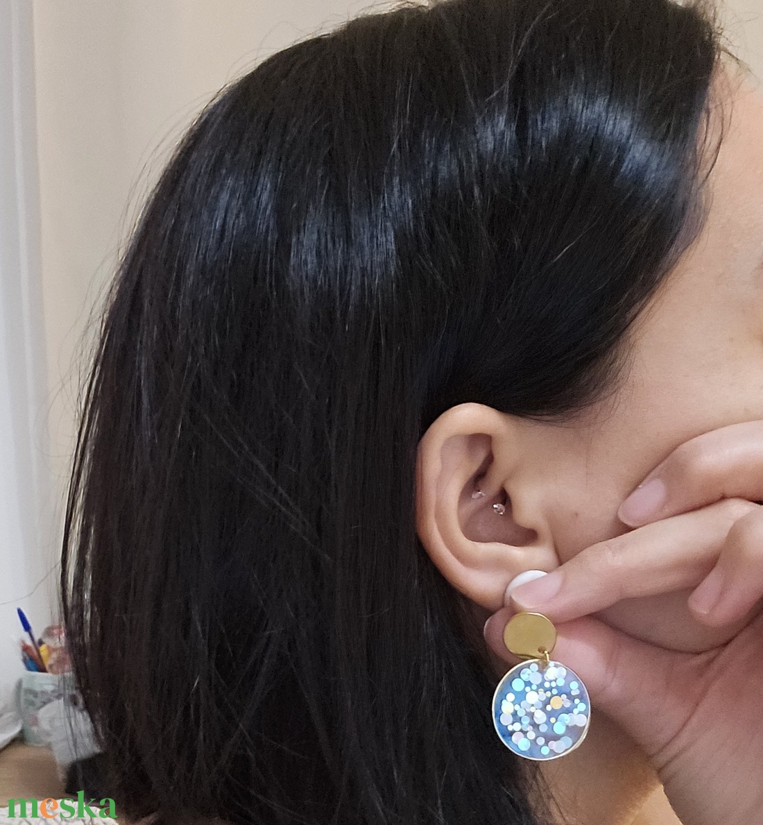 Bubble közepes méretű áttetsző fülbevaló  - ékszer - fülbevaló - lógós kerek fülbevaló - Meska.hu