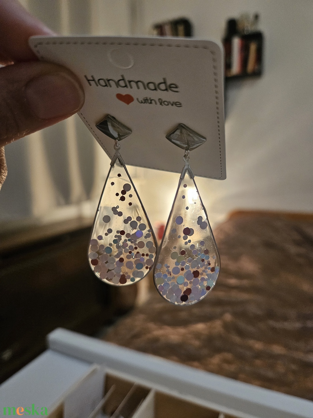 Bubble csepp alakú áttetsző fülbevaló  - ékszer - fülbevaló - lógó csepp fülbevaló - Meska.hu