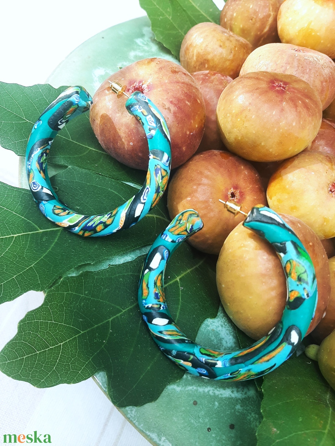 Millefiori mintás karika fülbevaló - ékszer - fülbevaló - karika fülbevaló - Meska.hu
