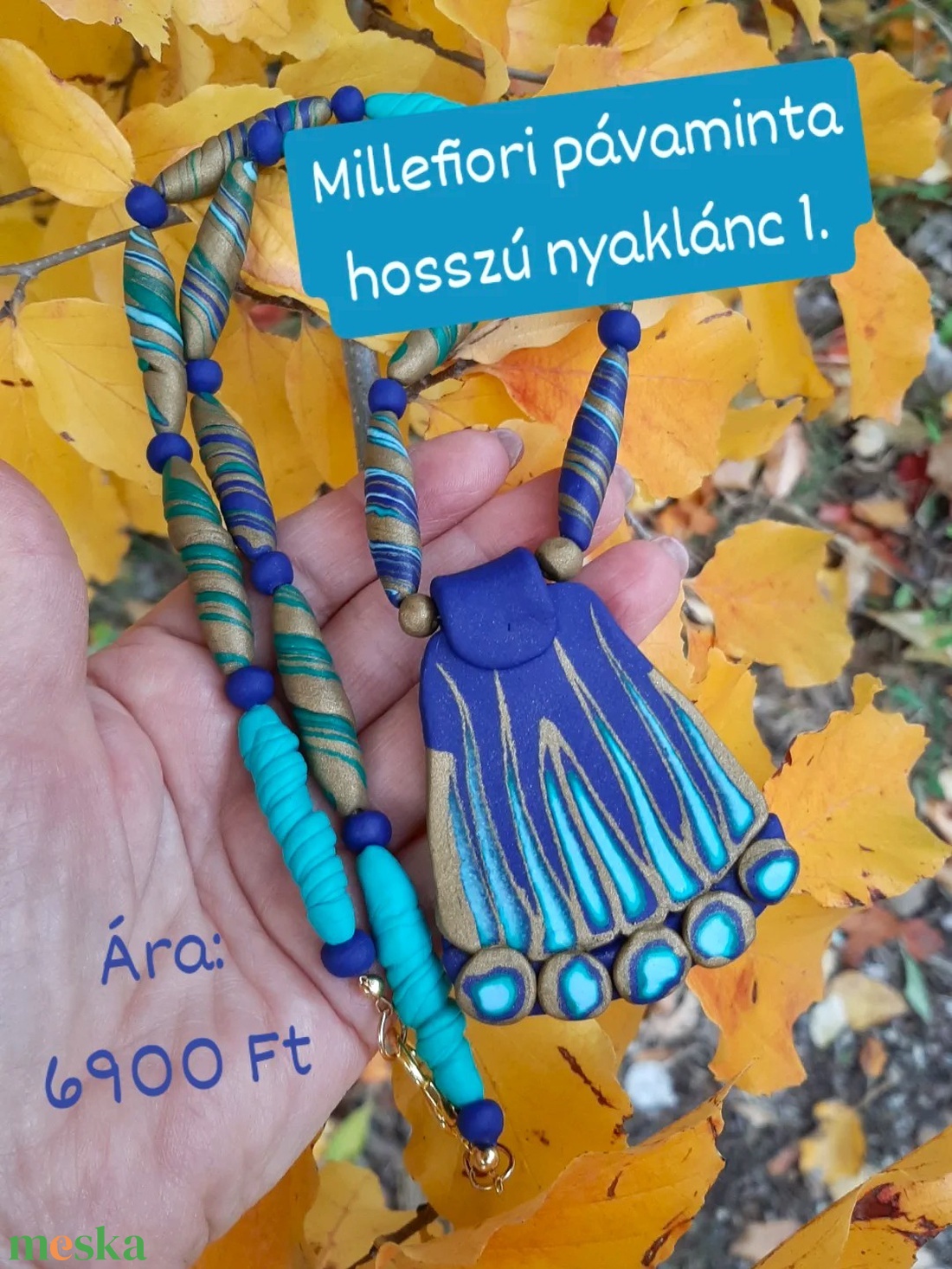 Millefiori Pávaminta nyaklánc Nr. 1.: alul pávaszemes - ékszer - nyaklánc - statement nyaklánc - Meska.hu