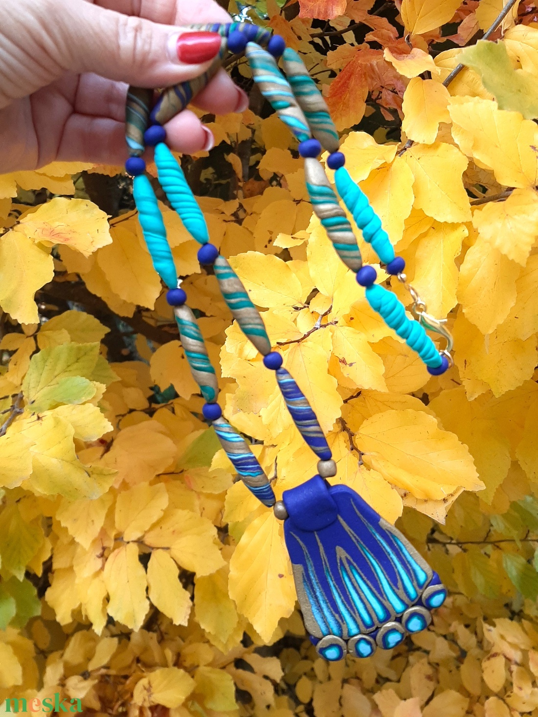 Millefiori Pávaminta nyaklánc Nr. 1.: alul pávaszemes - ékszer - nyaklánc - statement nyaklánc - Meska.hu