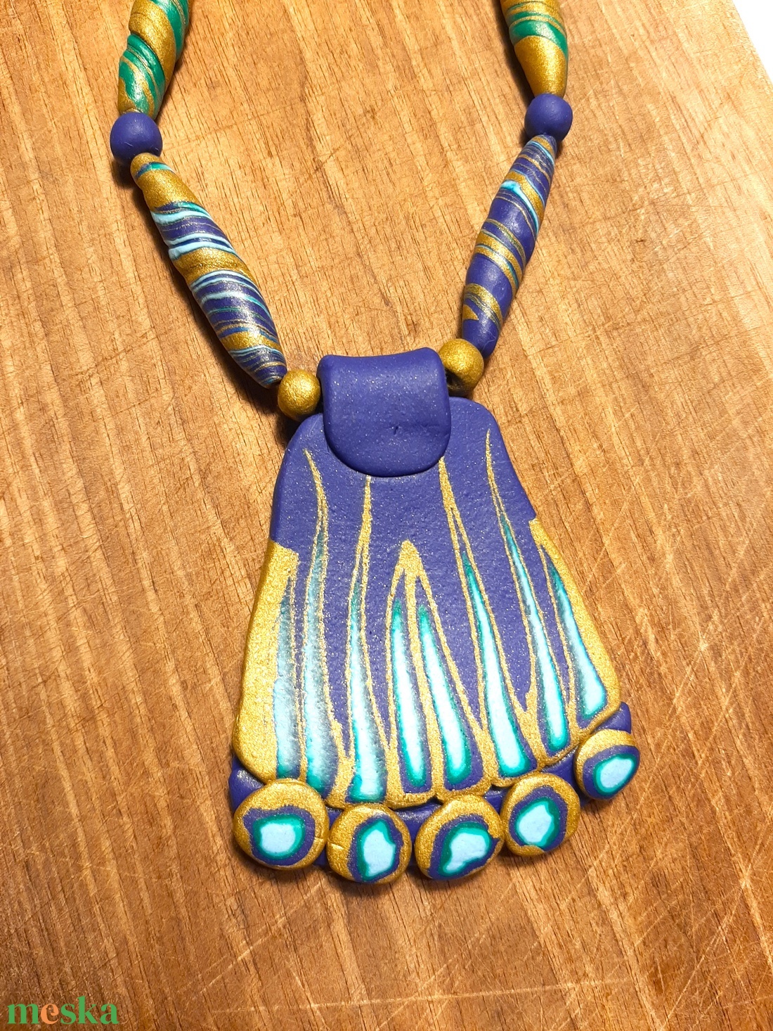 Millefiori Pávaminta nyaklánc Nr. 1.: alul pávaszemes - ékszer - nyaklánc - statement nyaklánc - Meska.hu