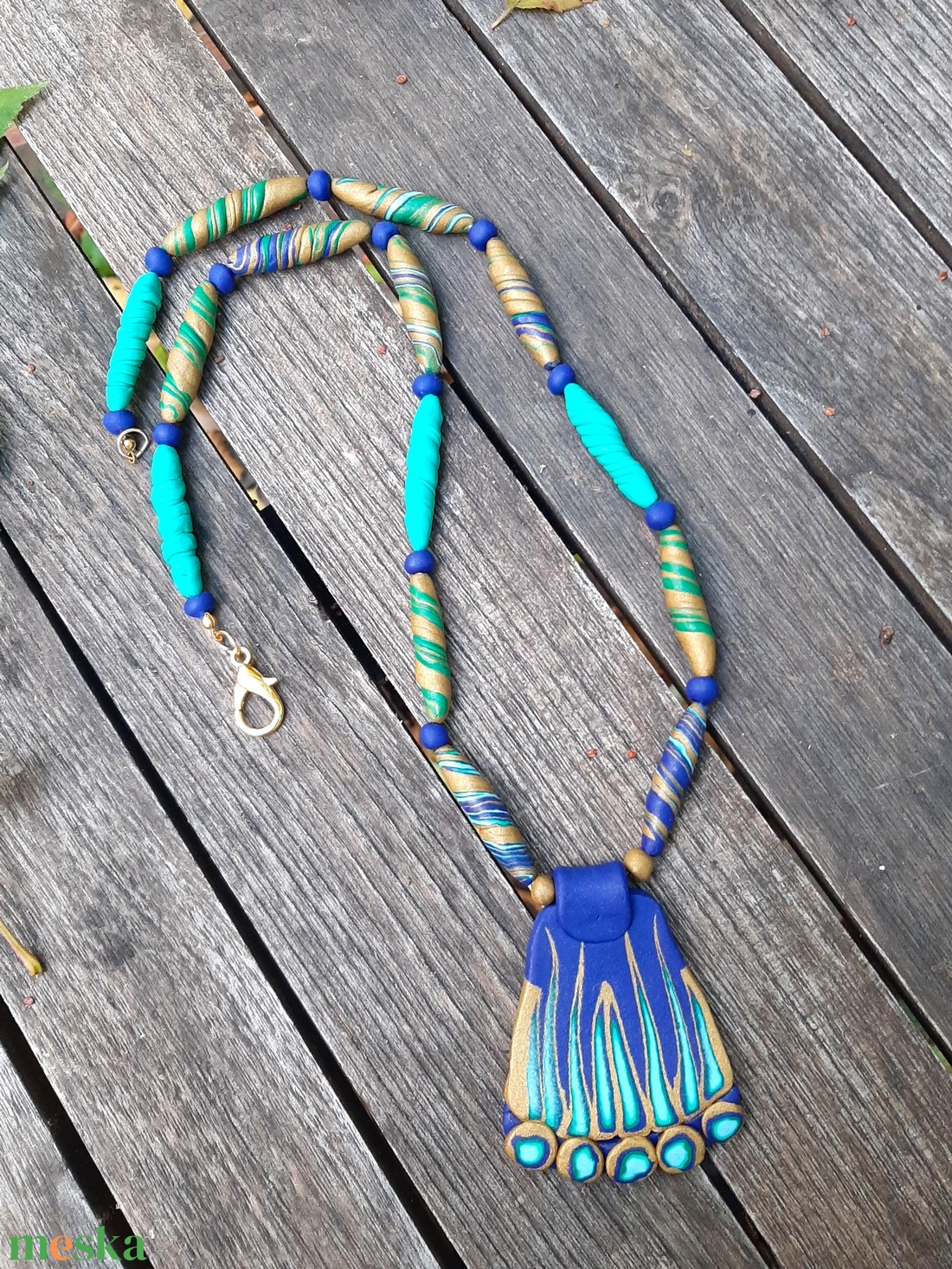 Millefiori Pávaminta nyaklánc Nr. 1.: alul pávaszemes - ékszer - nyaklánc - statement nyaklánc - Meska.hu