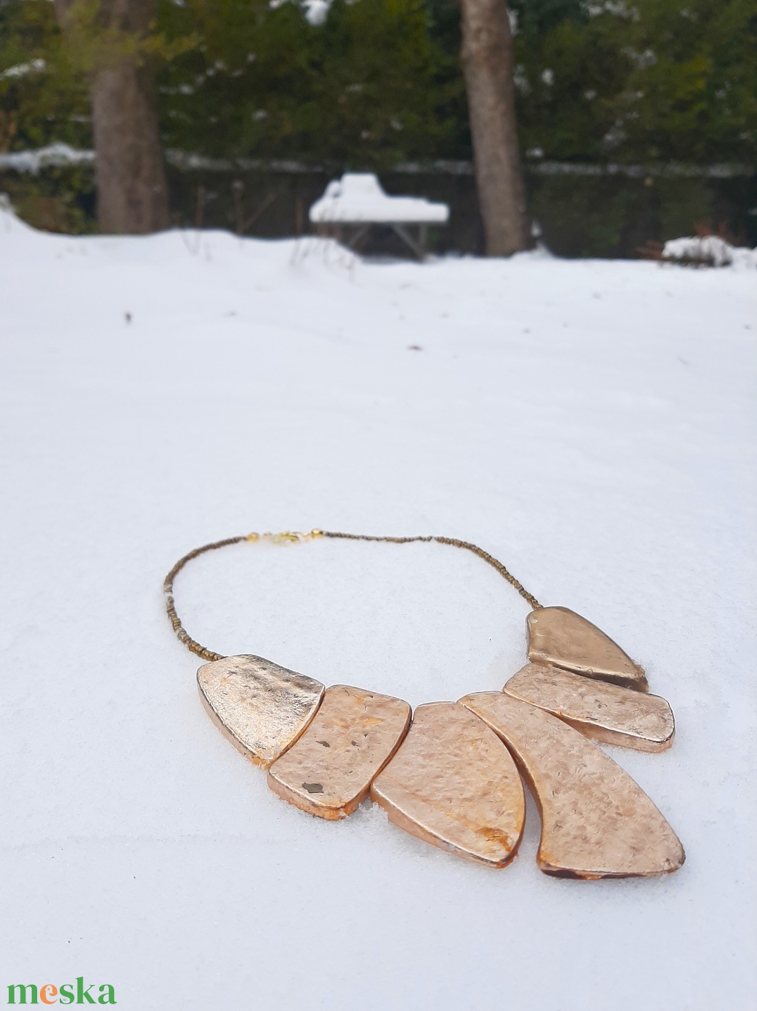 Arany nyakék - lapokból - ékszer - nyaklánc - statement nyaklánc - Meska.hu