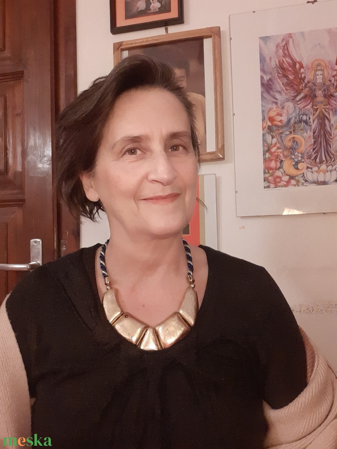 Arany nyakék - selyemzsinóron - ékszer - nyaklánc - statement nyaklánc - Meska.hu