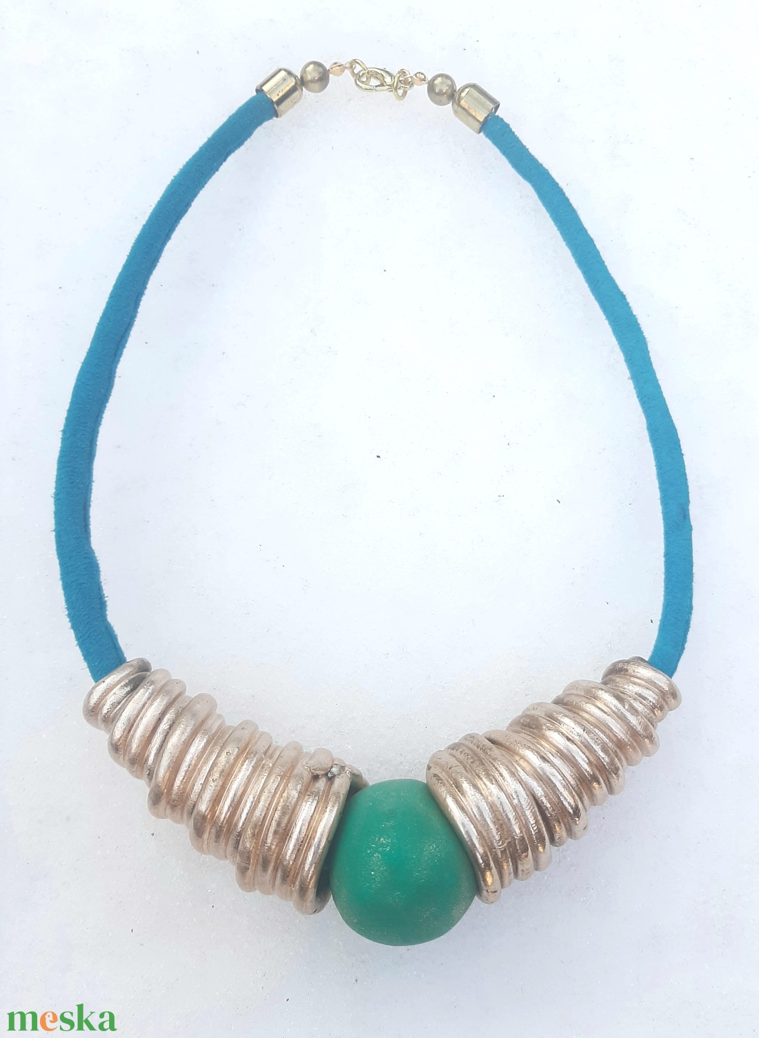 Arany-türkíz tölcséres-nagy golyós lánc - ékszer - nyaklánc - statement nyaklánc - Meska.hu