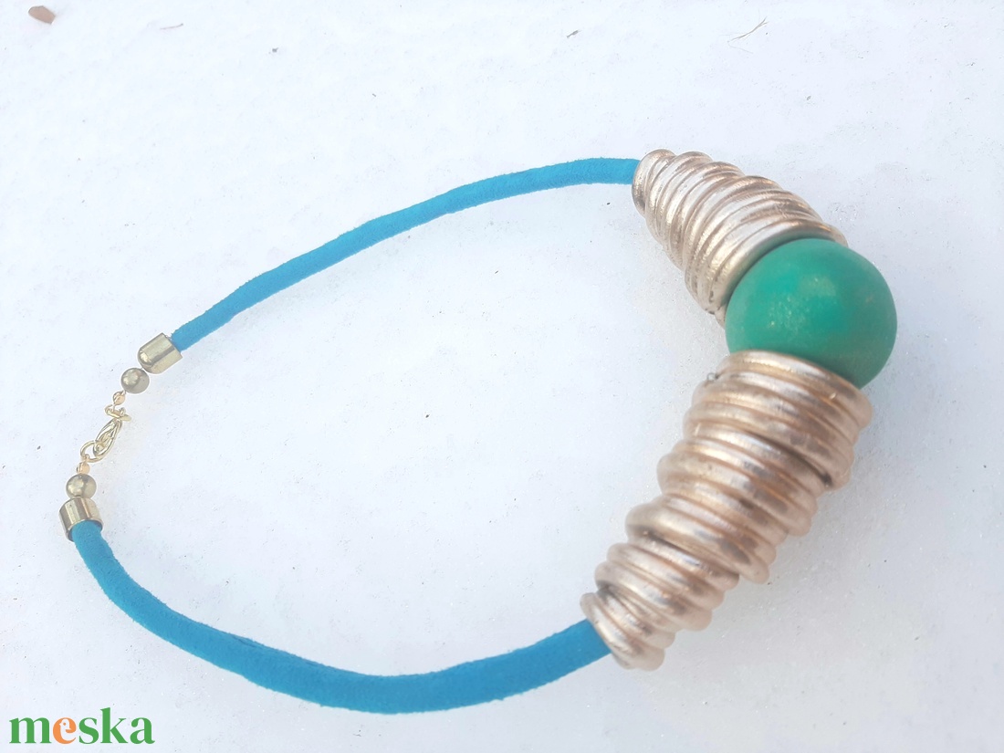 Arany-türkíz tölcséres-nagy golyós lánc - ékszer - nyaklánc - statement nyaklánc - Meska.hu