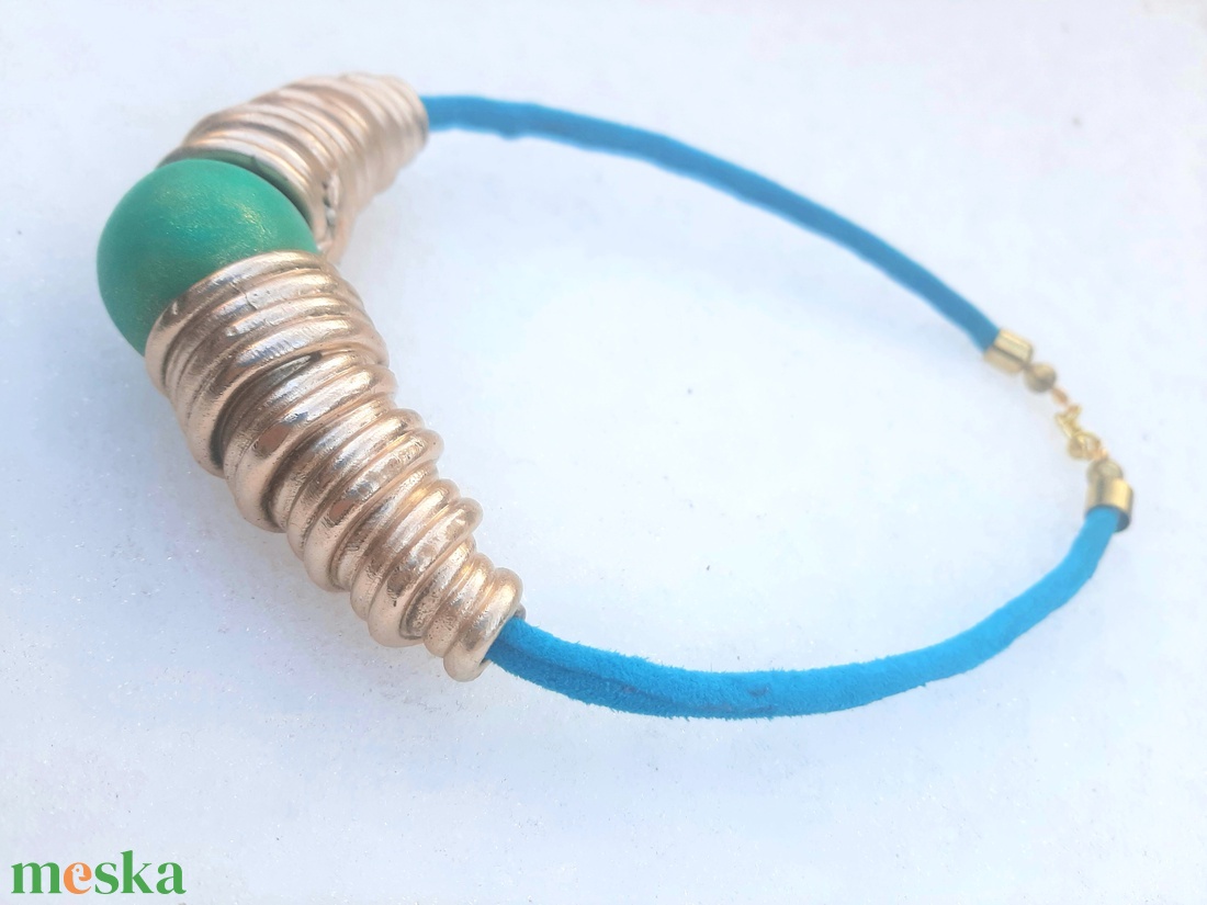 Arany-türkíz tölcséres-nagy golyós lánc - ékszer - nyaklánc - statement nyaklánc - Meska.hu