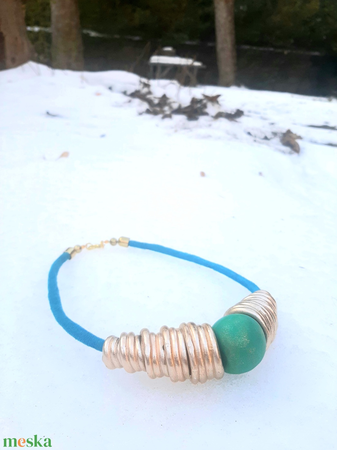 Arany-türkíz tölcséres-nagy golyós lánc - ékszer - nyaklánc - statement nyaklánc - Meska.hu