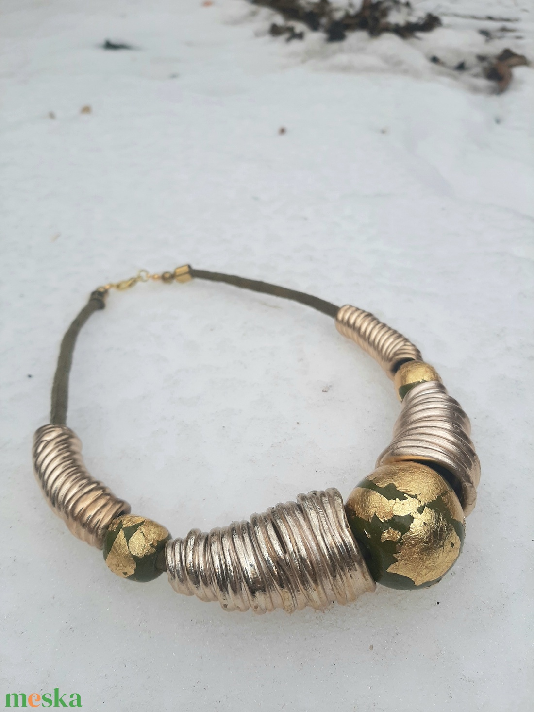 Arany tölcséres-nagy golyós lánc, aranyfüsttel - ékszer - nyaklánc - statement nyaklánc - Meska.hu