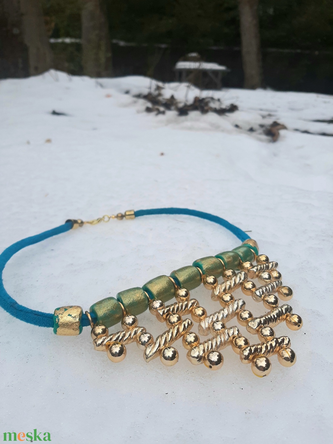 Arany, galvanizált partedli nyakék - ékszer - nyaklánc - statement nyaklánc - Meska.hu