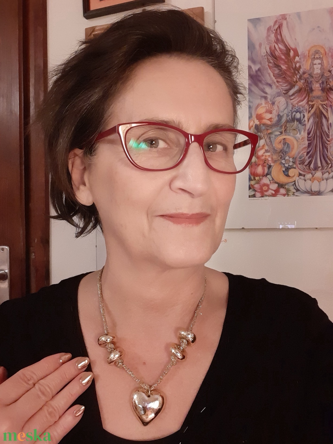  Arany szív medál ünnepi arany zsinóron - ékszer - nyaklánc - statement nyaklánc - Meska.hu