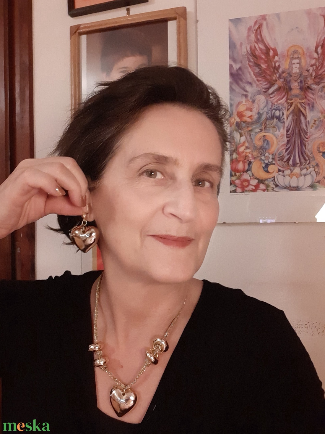  Arany szív fülbevaló - ékszer - fülbevaló - lógó fülbevaló - Meska.hu