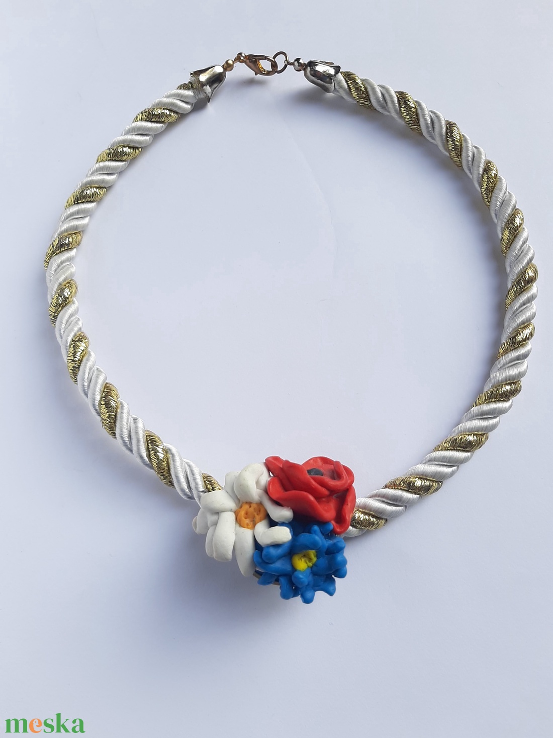 Mezei csokor nyakék selyemzsinóron - ékszer - nyaklánc - statement nyaklánc - Meska.hu